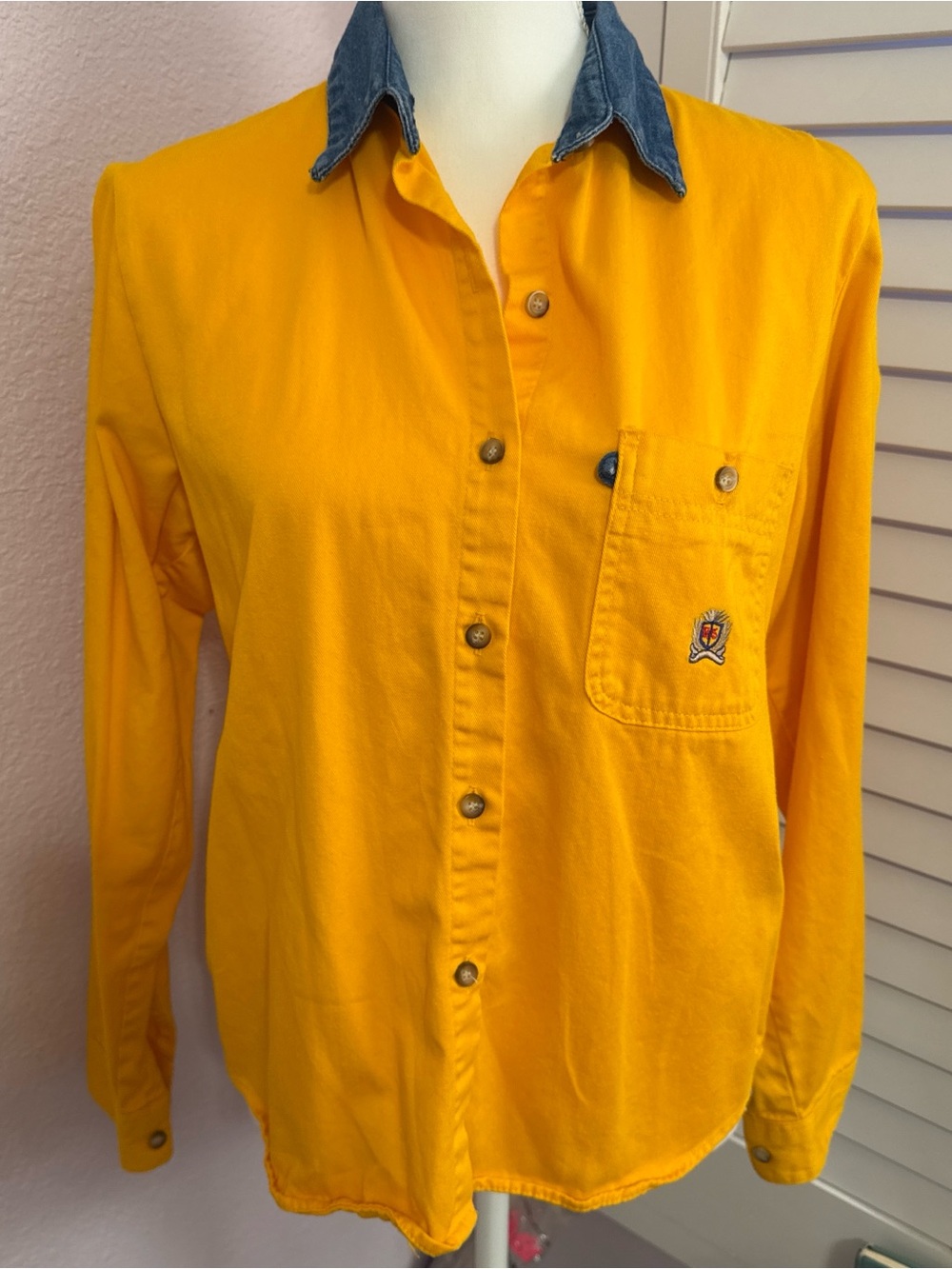 Panhandle Slim Yellow Shirt with Denim-Trim Collar